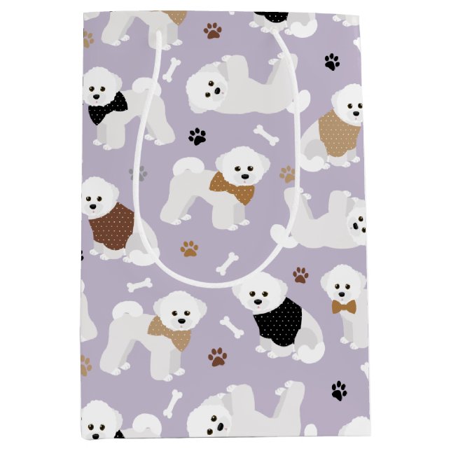 Sac Cadeau Moyen Os et pattes pourpres de Bichon Frise (Devant)