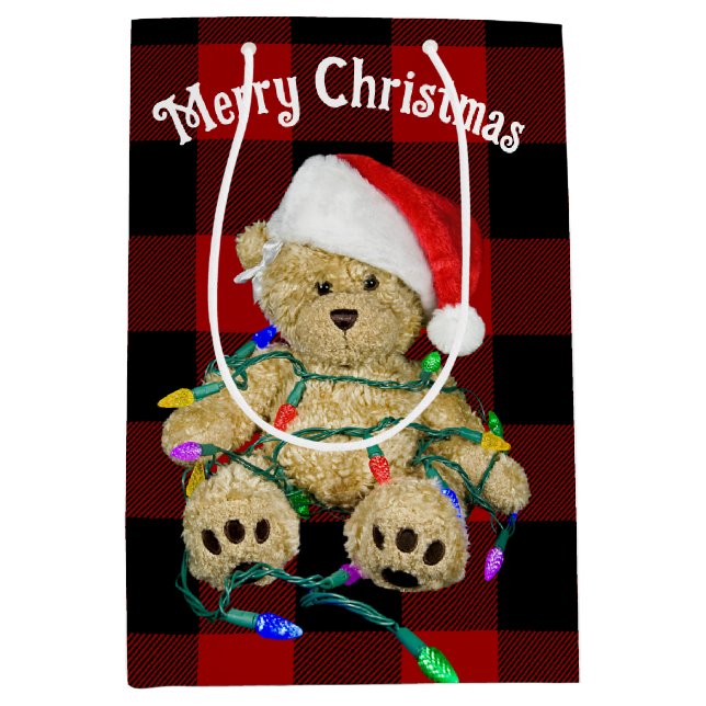 Sac Cadeau Moyen Ours En Jouet De Noël En Lumière (Devant)