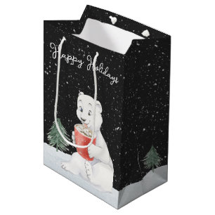 Sac Cadeau Moyen Ours Polaire Aquarelle Au cacao Chaud