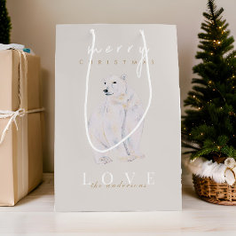 Sac Cadeau Moyen Ours polaire aquarelle Joyeux Noël moderne