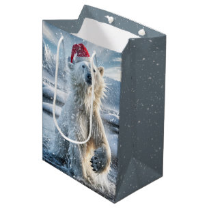 Sac Cadeau Moyen Ours Polaire De Noël Dans Les Snowflakes