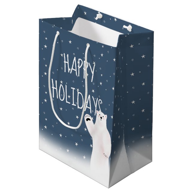 Sac Cadeau Moyen Ours Polaires De Noël En Neige (Devant Angle)