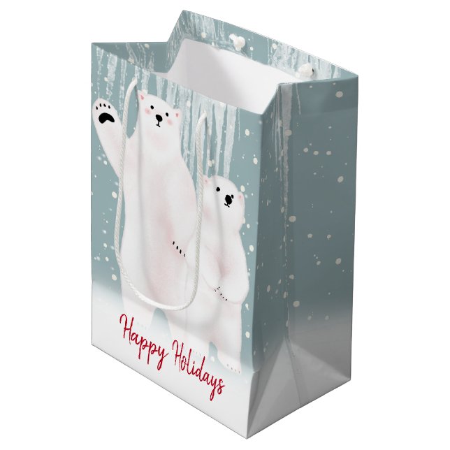 Sac Cadeau Moyen Ours Polaires De Noël En Neige (Devant Angle)