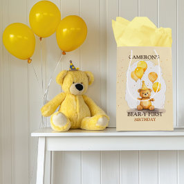 Sac Cadeau Moyen Ours Premier anniversaire Sexe Ours jaune neutre