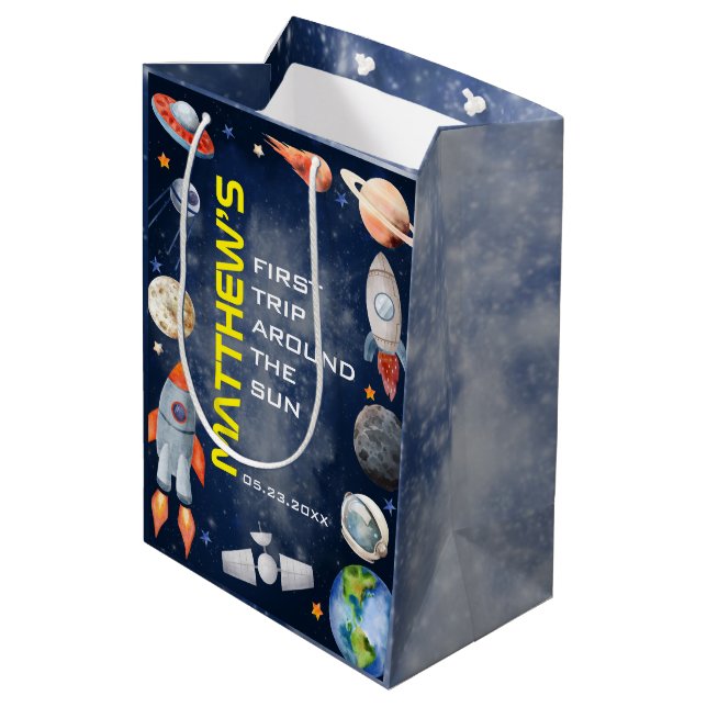 Sac Cadeau Moyen Outer Space First Birthday (Dos Angle)