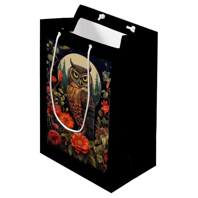 Sac Cadeau Moyen Owl at Night with a Full Moon (Devant Angle)
