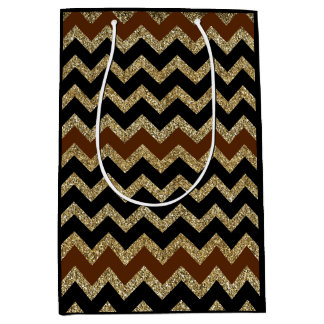 Sac Cadeau Moyen Pailleté or élégant chevron marron noir