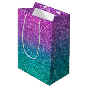 Sac Cadeau Moyen Pailleté Rose Turquoise Aqua Bleu Et Violet