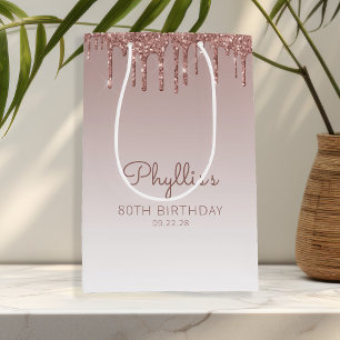 Sac Cadeau Moyen Paillettes Dégoulinantes Rose Gold 80e Anniversair