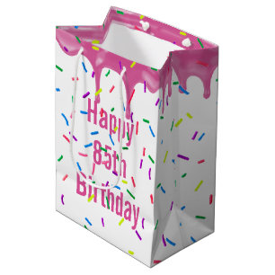 Sac Cadeau Moyen Paillettes pour 85e anniversaire sur glaçage rose
