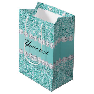 Sac Cadeau Moyen Paillettes turquoises et diamants de Faux