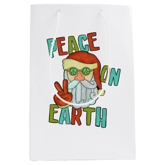 Sac Cadeau Moyen Paix sur Terre Hippie Père Noël (Devant)