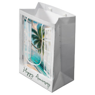Sac Cadeau Moyen Palmier coudre dans la fenêtre pour Anniversaire