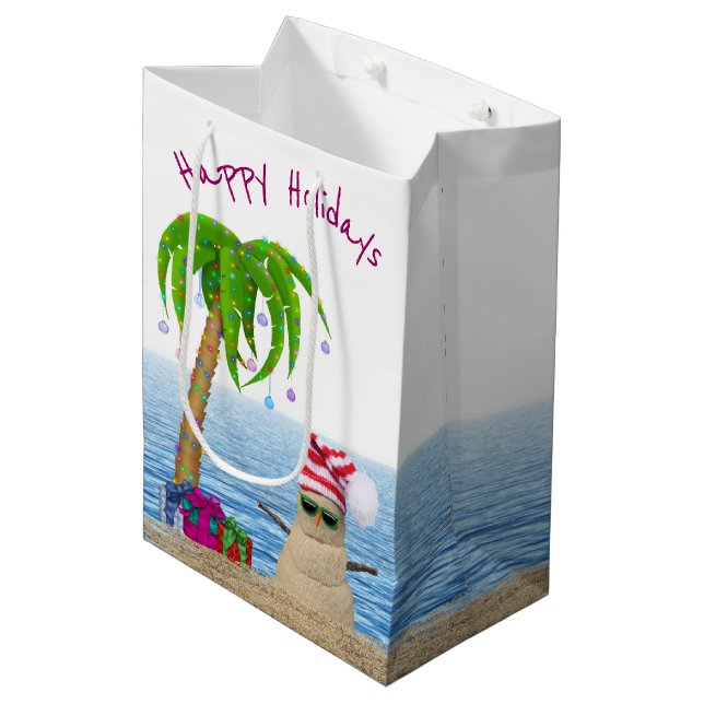 Sac Cadeau Moyen Palmier de Noël dans le sable (Devant Angle)
