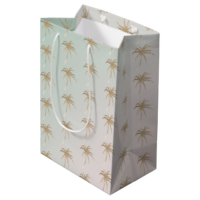Sac Cadeau Moyen Palmiers d'or tropicaux Mint Cream Ombre          (Dos Angle)