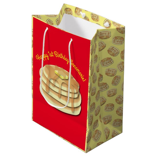 Sac Cadeau Moyen Pancake Anniversaire Fête Flapjack Cute Enfants (Devant Angle)
