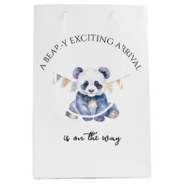 Sac Cadeau Moyen Panda pour bébé aquarelle avec drapeaux de bottes