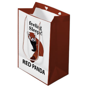 Sac Cadeau Moyen Panda Rouge Sentant Sleepy Drôle Panda Rouge