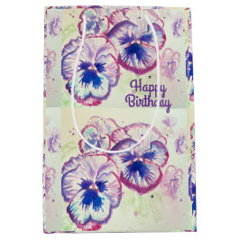 Sac Cadeau Moyen Pansies Pansy Fleur violet Rose floral
