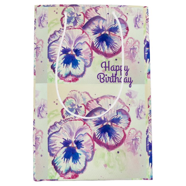 Sac Cadeau Moyen Pansies Pansy Fleur violet Rose floral (Devant)