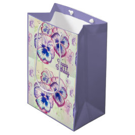 Sac Cadeau Moyen Pansies Pansy Fleur violet Rose floral