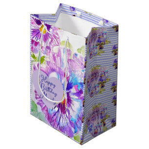 Sac Cadeau Moyen Pansy Pansies Purple Fleur Anniversaire Filles Nom