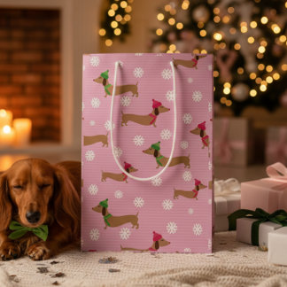 Sac Cadeau Moyen Papier d'enveloppement de Noël Dachshund Flammes d