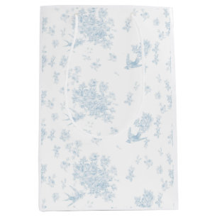Sac Cadeau Moyen Papier d'enveloppement Rose et Oiseau bleu