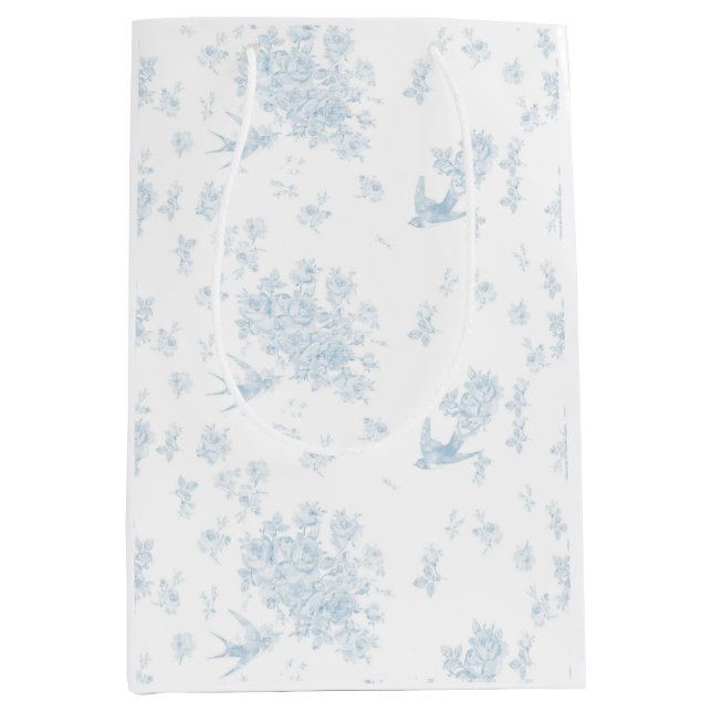 Sac Cadeau Moyen Papier d'enveloppement Rose et Oiseau bleu (Devant)