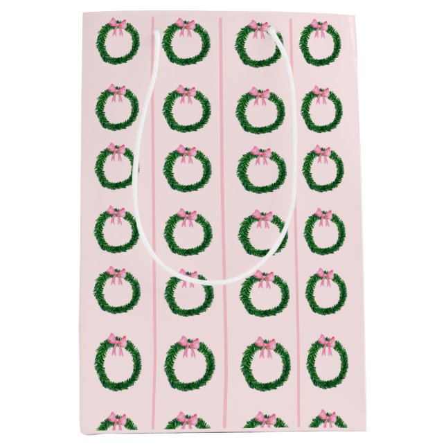 Sac Cadeau Moyen Papier d'enveloppement rose et préppyNoël - Aquare (Devant)