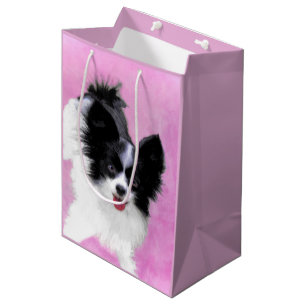 Sac Cadeau Moyen Papillon (blanc et noir) Peinture - Chien Art