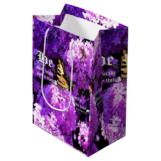 Sac Cadeau Moyen Papillon et Phlox, Ecclésiaste 3:11 (Devant Angle)
