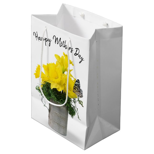 Sac Cadeau Moyen Papillon Sur Bouquet Daffodique (Devant Angle)