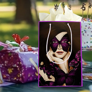 Sac Cadeau Moyen Papillon Violet Mascarade Femme Élégante Fantaisie