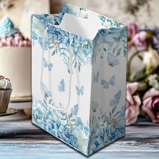 Sac Cadeau Moyen Papillons bleus floraux (Créateur téléchargé)