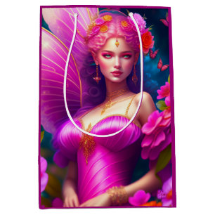 Sac Cadeau Moyen Papillons Fleur Imaginaire Fuchsia