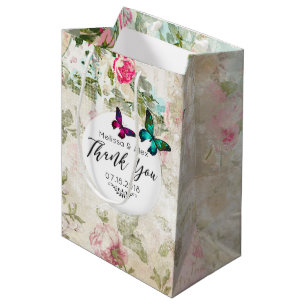Sac Cadeau Moyen Papillons sur un Mariage de collage Vintage Shabby