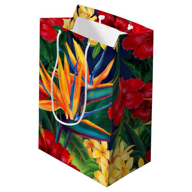 Sac Cadeau Moyen Paradis tropical Floral hawaïen (Dos Angle)
