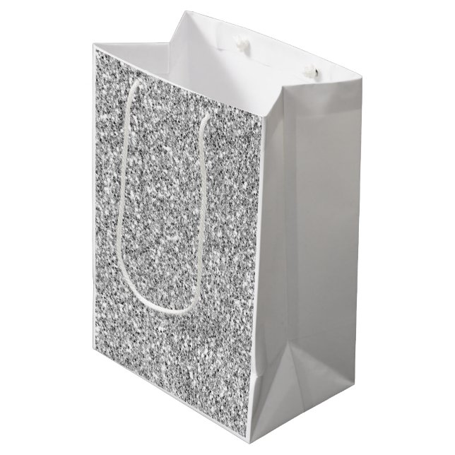 Sac Cadeau Moyen Parties scintillant Argent Faux (Devant Angle)