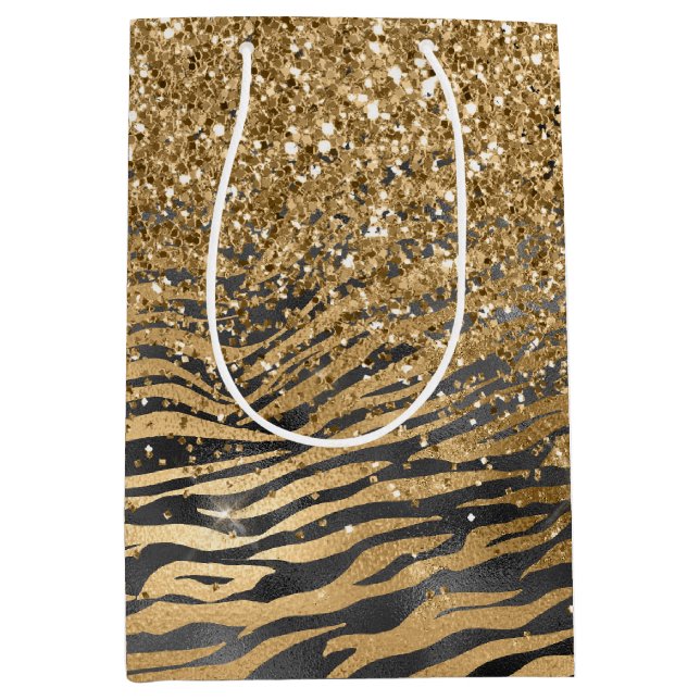 Sac Cadeau Moyen Parties scintillant brillante noire or Sparkle Zeb (Devant)