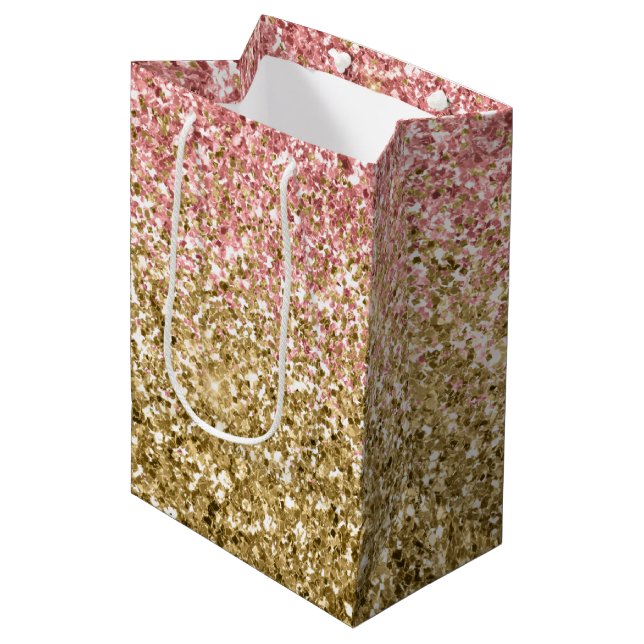 Sac Cadeau Moyen Parties scintillant brillante rose or (Devant Angle)