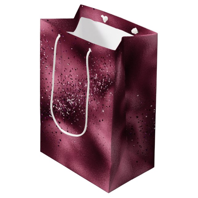 Sac Cadeau Moyen Parties scintillant cerise de Bourgogne étincelle (Devant Angle)