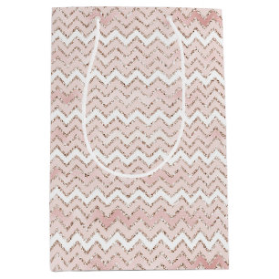 Sac Cadeau Moyen Parties scintillant de verre blanc rose vif Zig Za