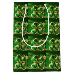 Sac Cadeau Moyen Parties scintillant d'or St. Patricks Day Clover L