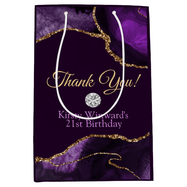 Sac Cadeau Moyen Parties scintillant d'or violet Agate Anniversaire (Devant)