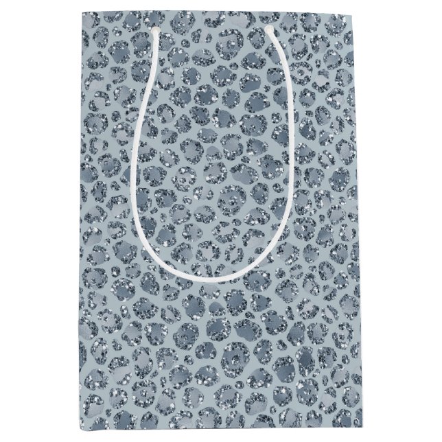 Sac Cadeau Moyen Parties scintillant Empreinte de léopard Denim Blu (Devant)
