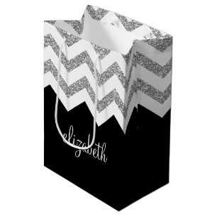 Sac Cadeau Moyen Parties scintillant noire et argent Imprimer Chevr
