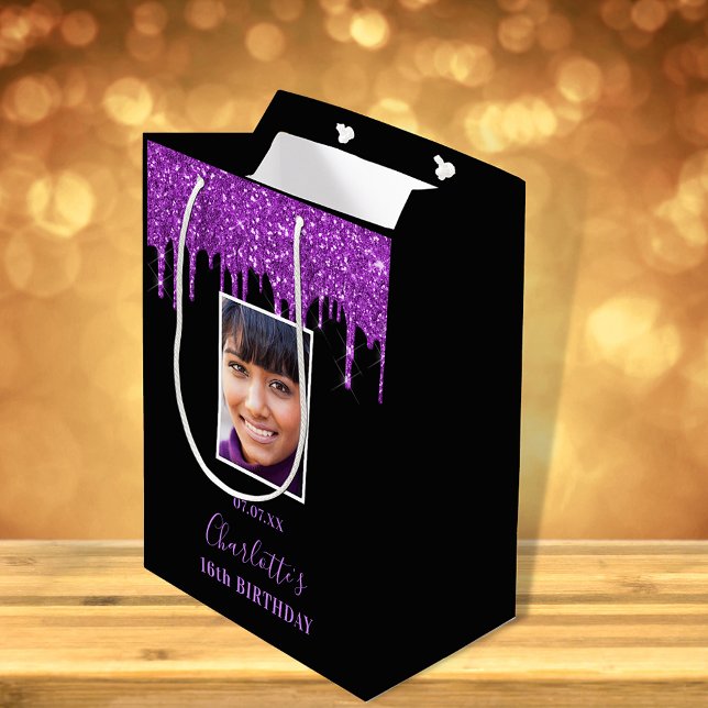 Sac Cadeau Moyen Parties scintillant noire violet noir de l'anniver (Créateur téléchargé)