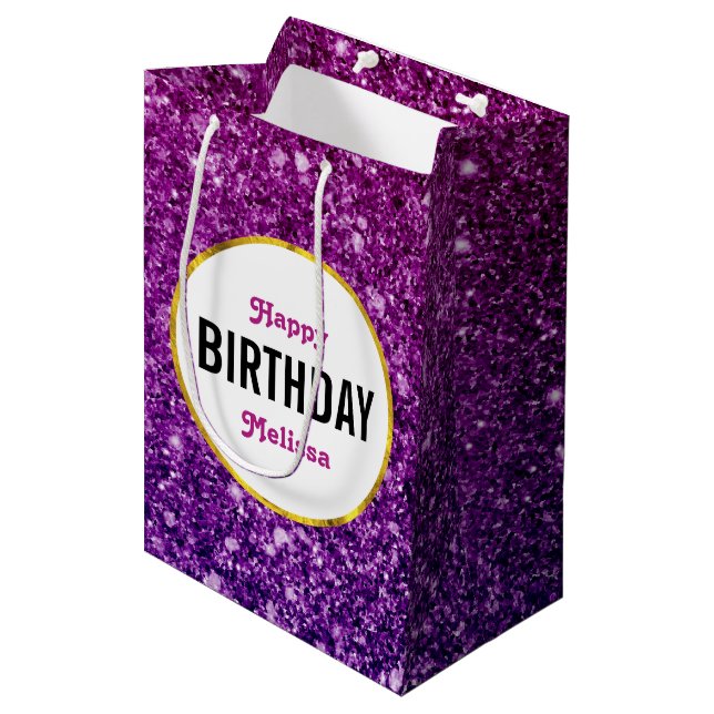 Sac Cadeau Moyen Parties scintillant rose et violet Étincelle Pierr (Devant Angle)