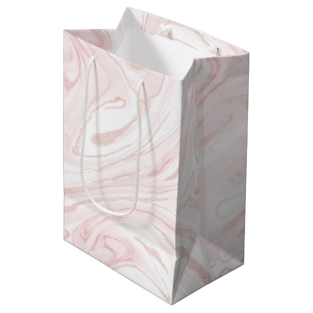 Sac Cadeau Moyen Parties scintillant rose moderne marbre (Devant Angle)